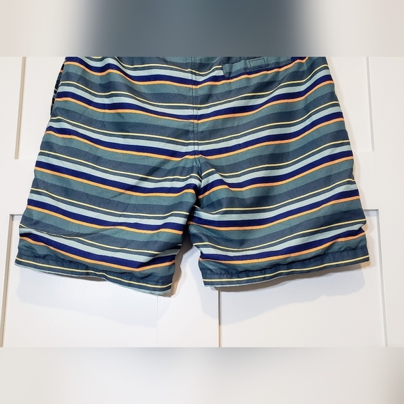 Gap Factory Size Large Board Shorts Swim Trunks Mesh Lined Striped Blue Green - Picture 9 of 15